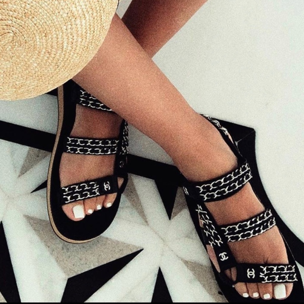 Chanel Chain Strap Sandals Size 39.5